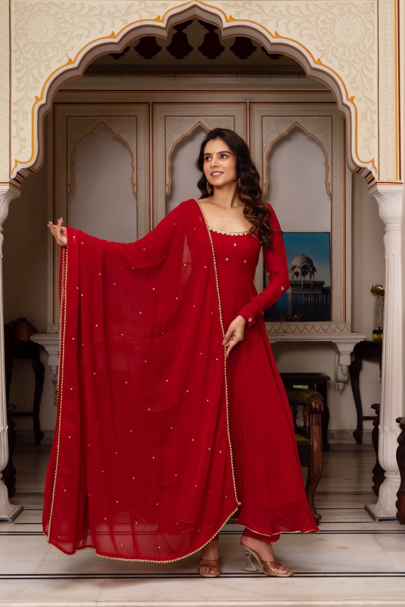 New Trending Red Color Anarkali Set