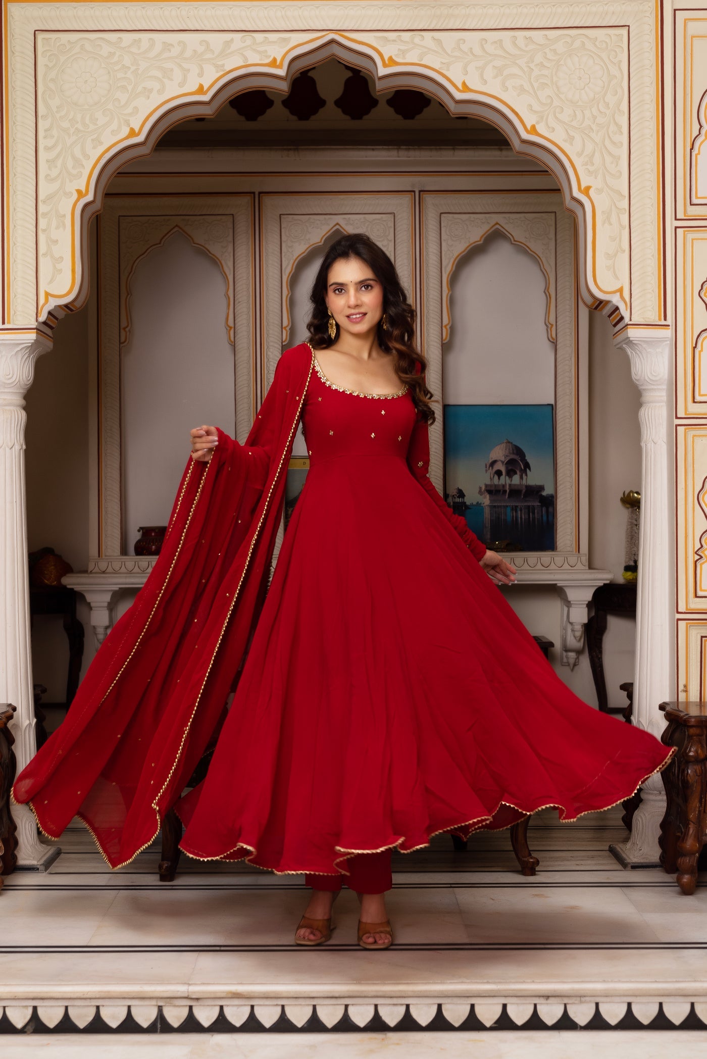anarkali dress red colour Raspberry Red Embroidered Georgette Anarkali Suit