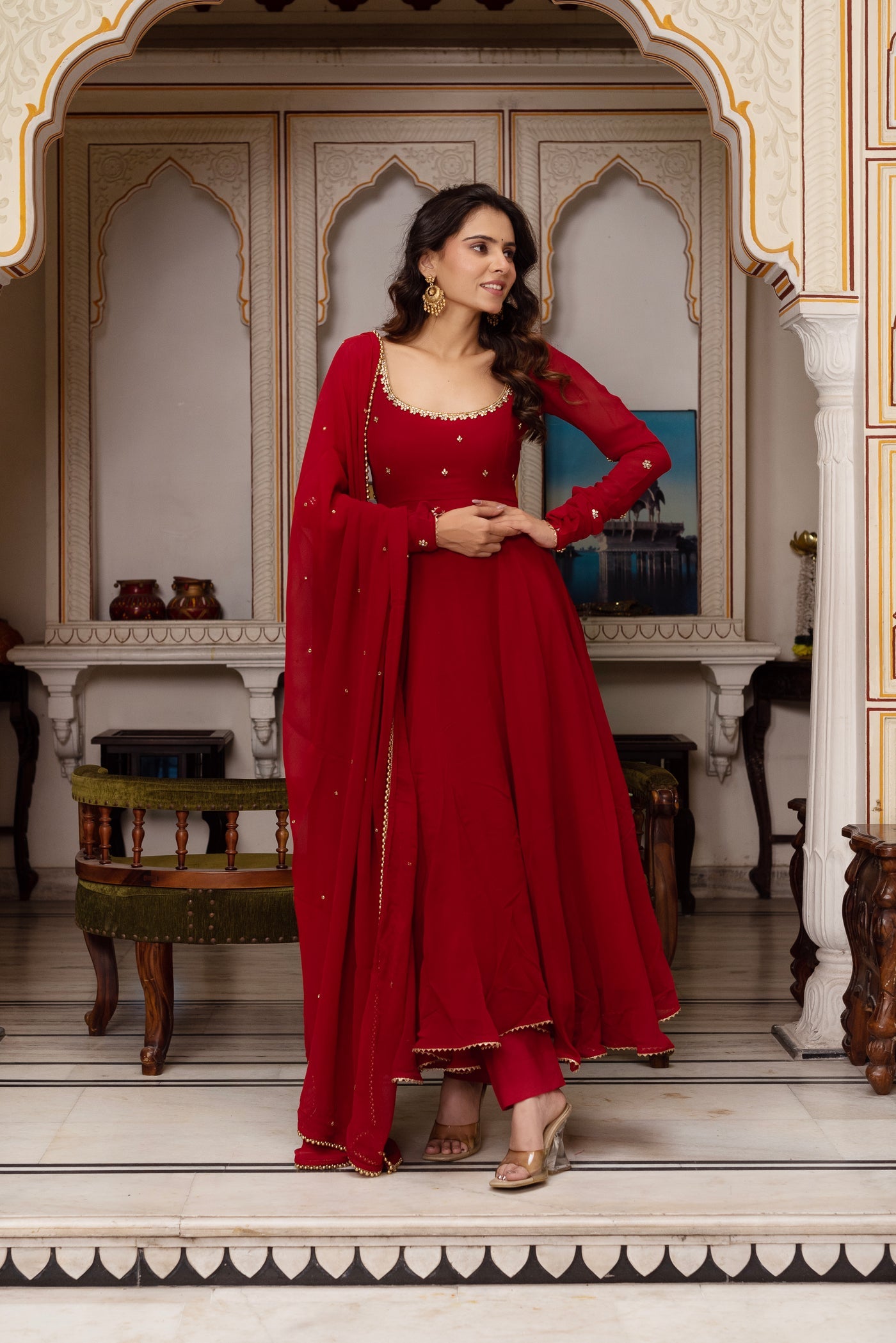 New Trending Red Color Anarkali Set