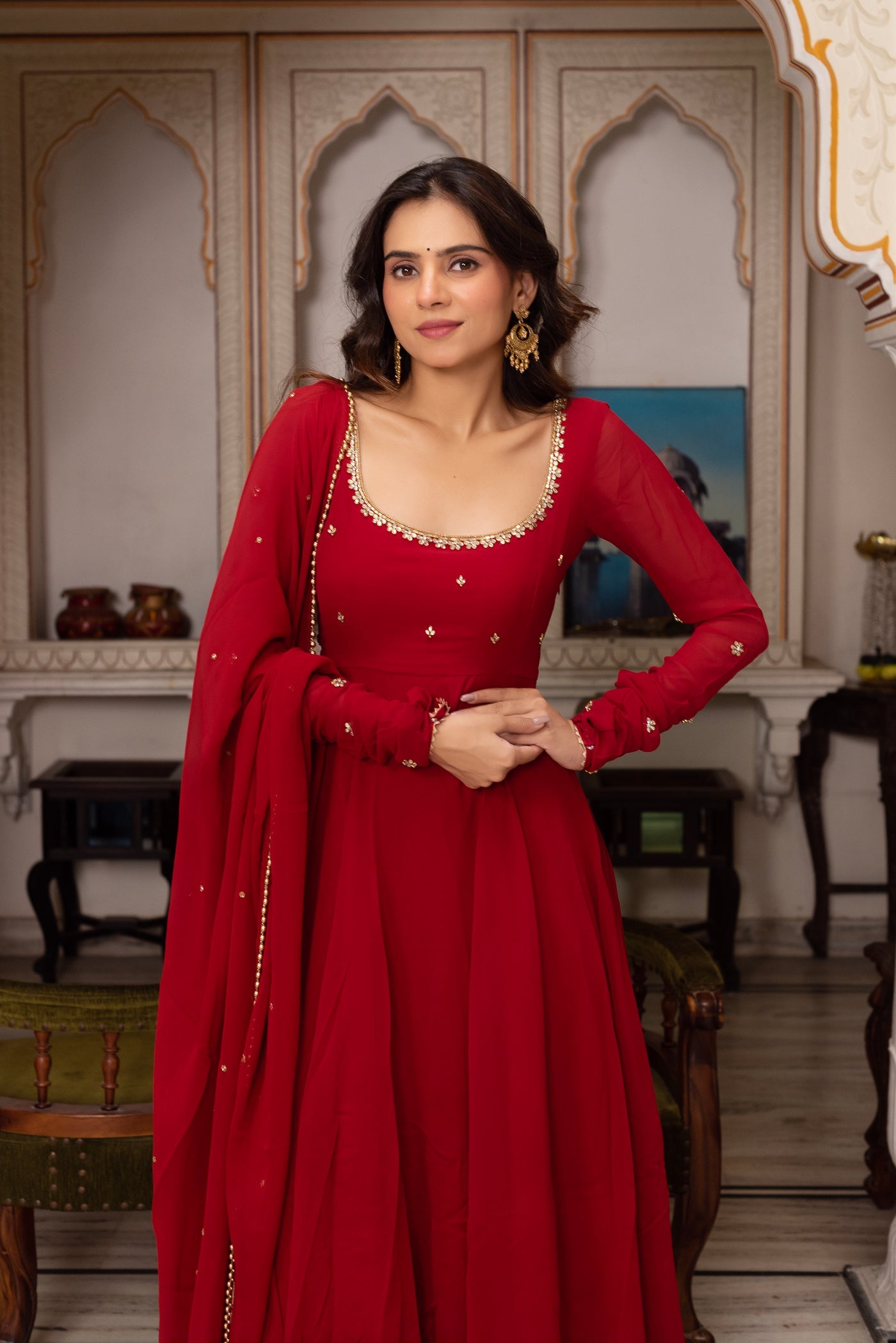 New Trending Red Color Anarkali Set
