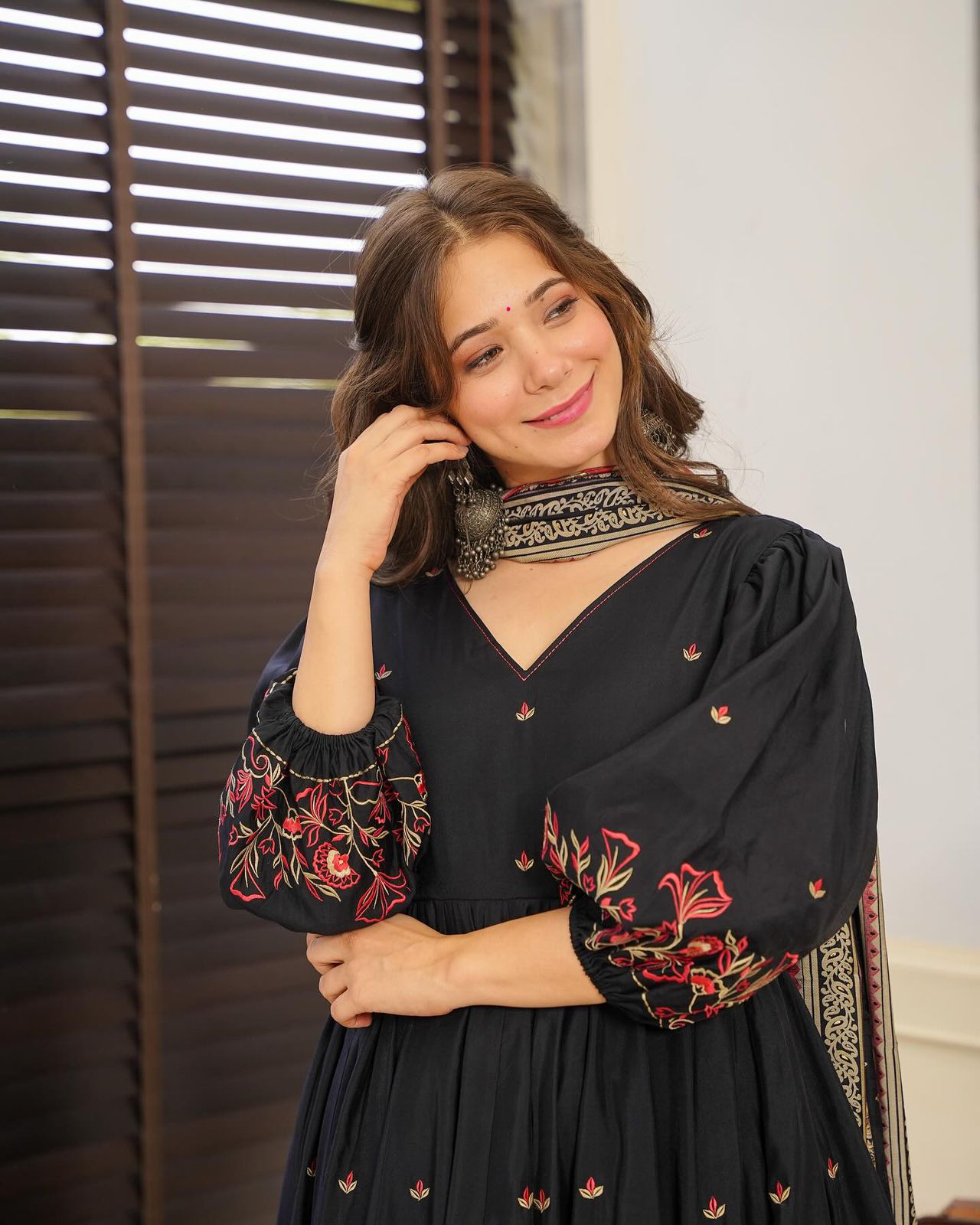Grand Chinnon Silk Black Color Anarkali suit set