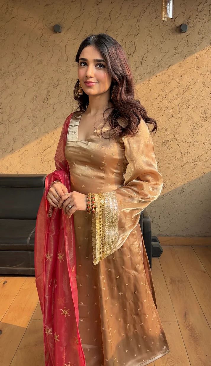 New Beautiful Fandy Satin Kruti and Plazo Set
