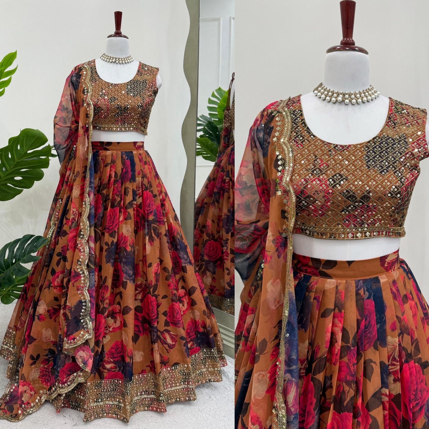 New Digital Printed With Embroidery Work Lehenga