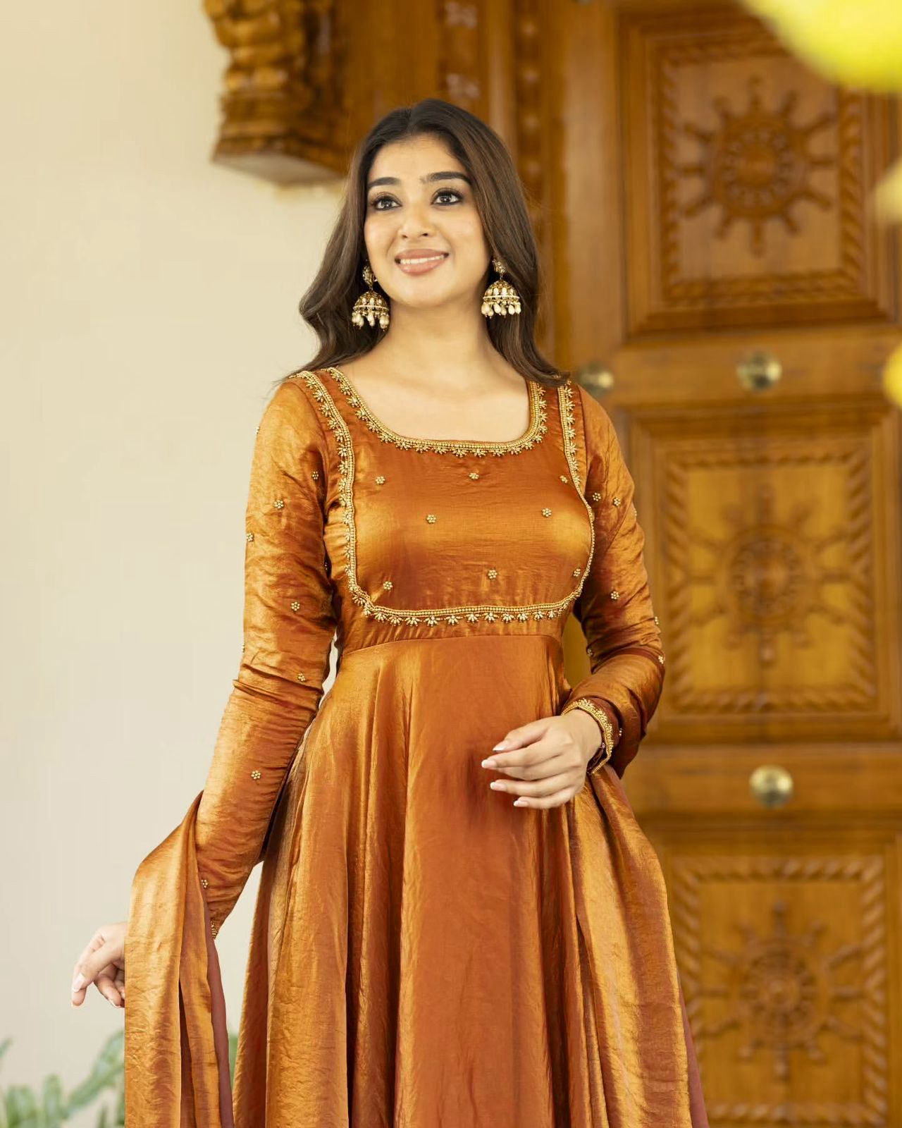 Most elegance Designer Fendi silk Anarkali Gown