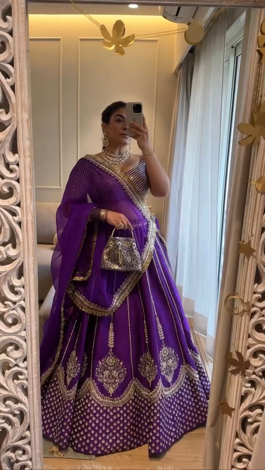 NEW TREDING BEST PURPLE CHINON SILK LEHNGHA SET