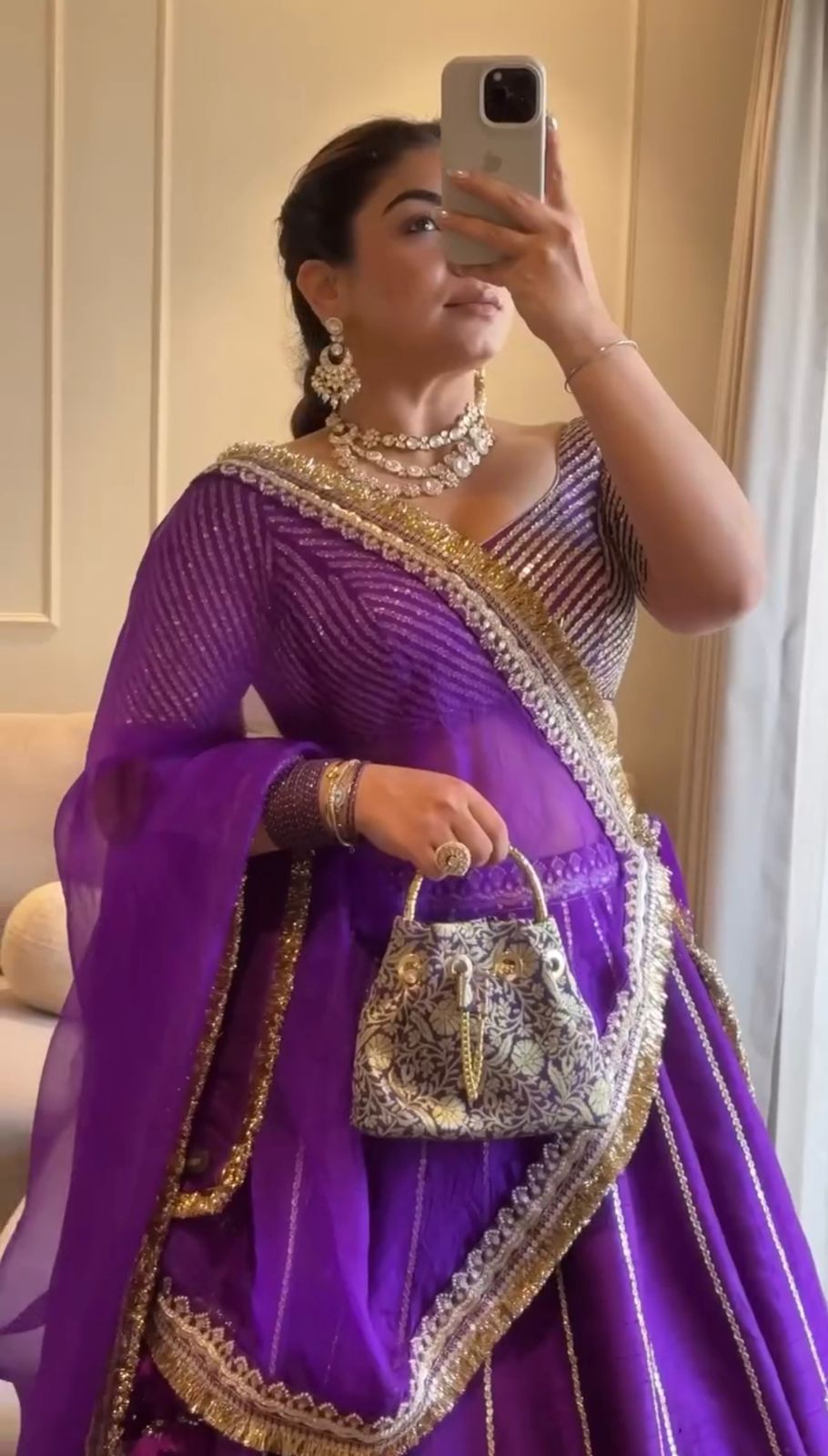 NEW TREDING BEST PURPLE CHINON SILK LEHNGHA SET