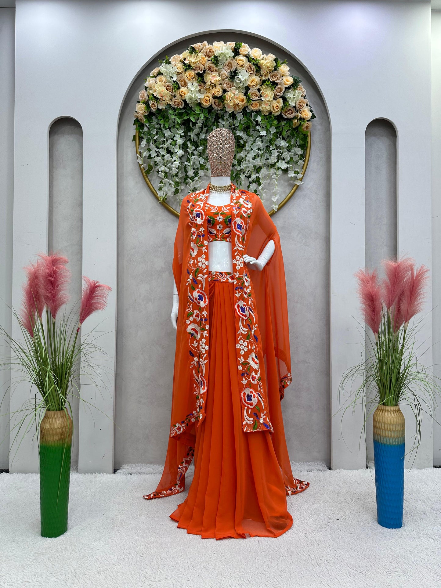Wedding Special Ready to Wear Orange Saree