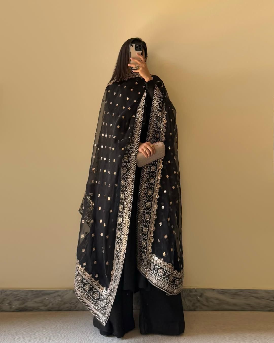 Most elegance Designer Black Anarkali Top&Plzzo Suit