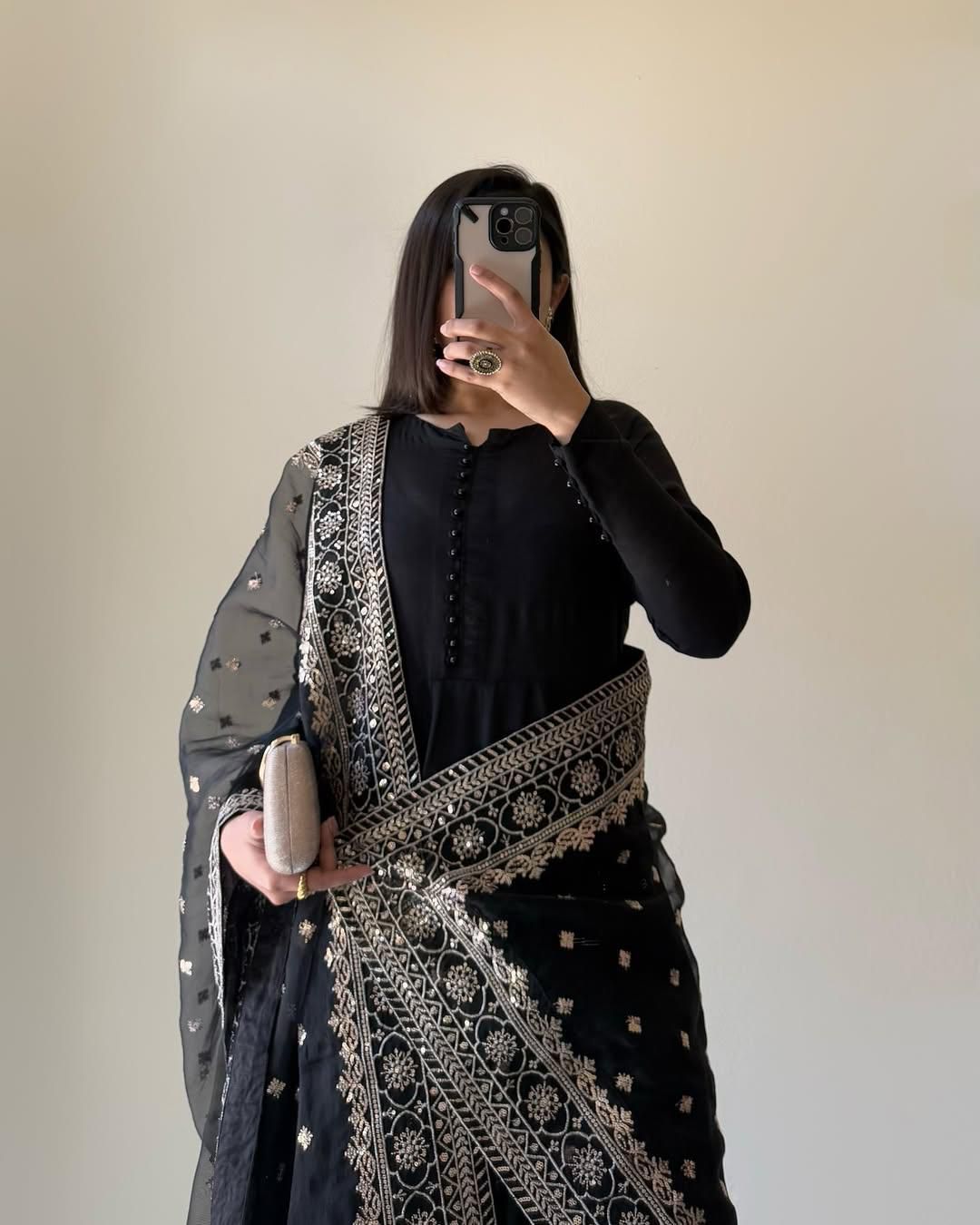 Most elegance Designer Black Anarkali Top&Plzzo Suit