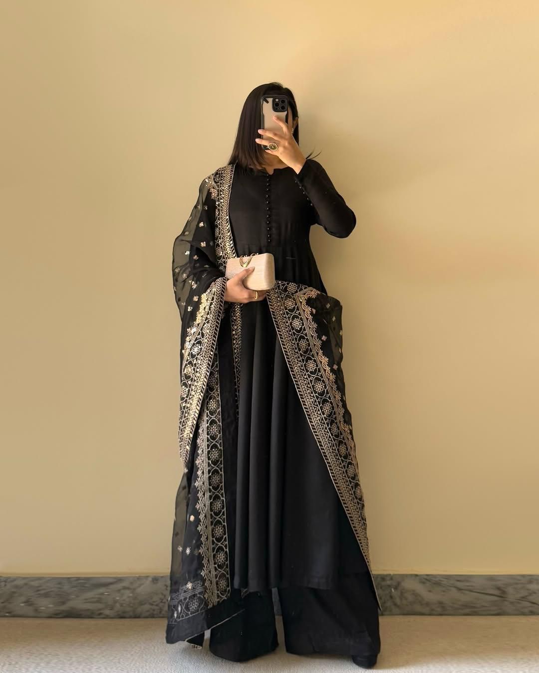 Most elegance Designer Black Anarkali Top&Plzzo Suit