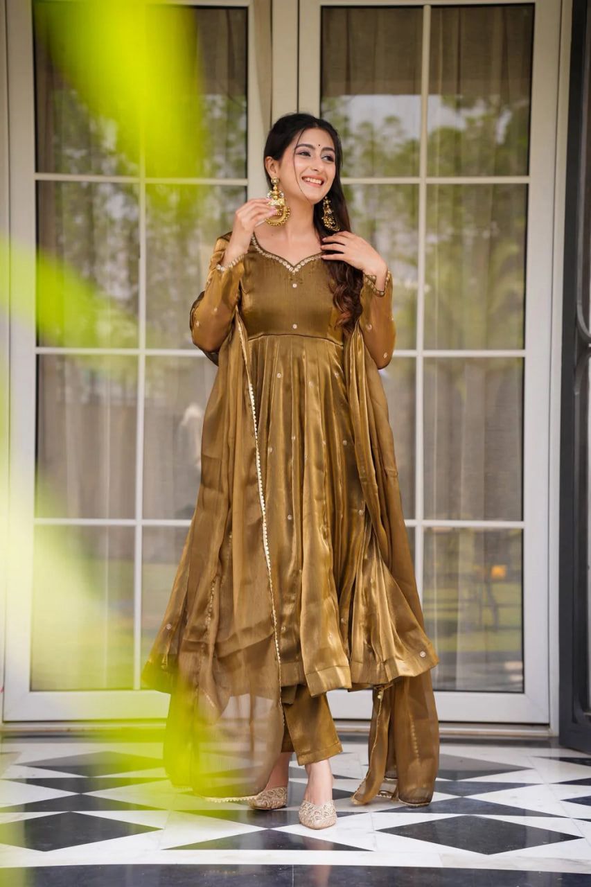 New Stylest Most Trending Gold Color Anarkali suit