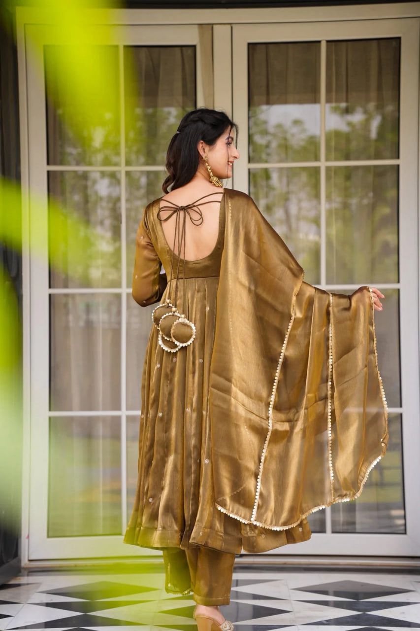 New Stylest Most Trending Gold Color Anarkali suit