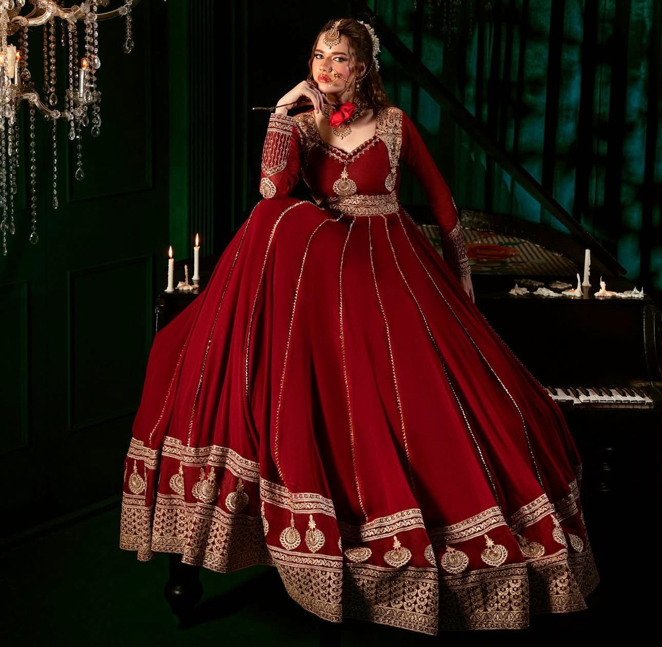 Wedding Special Heavy Red Color Anarkali Gown Set