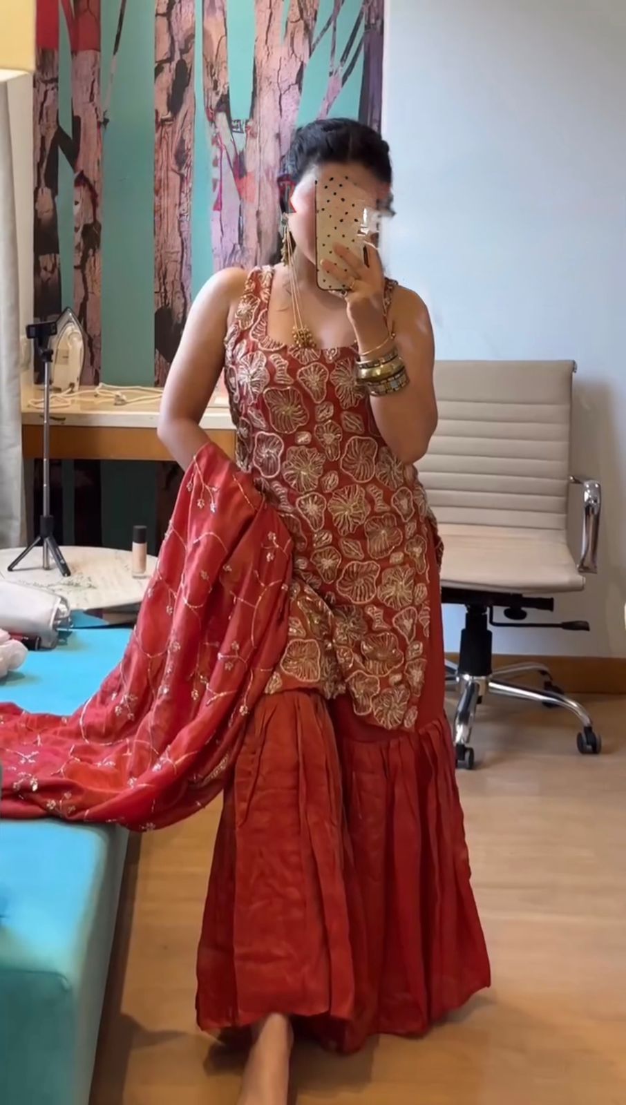 Most Beautiful Red Color Top & Sharara