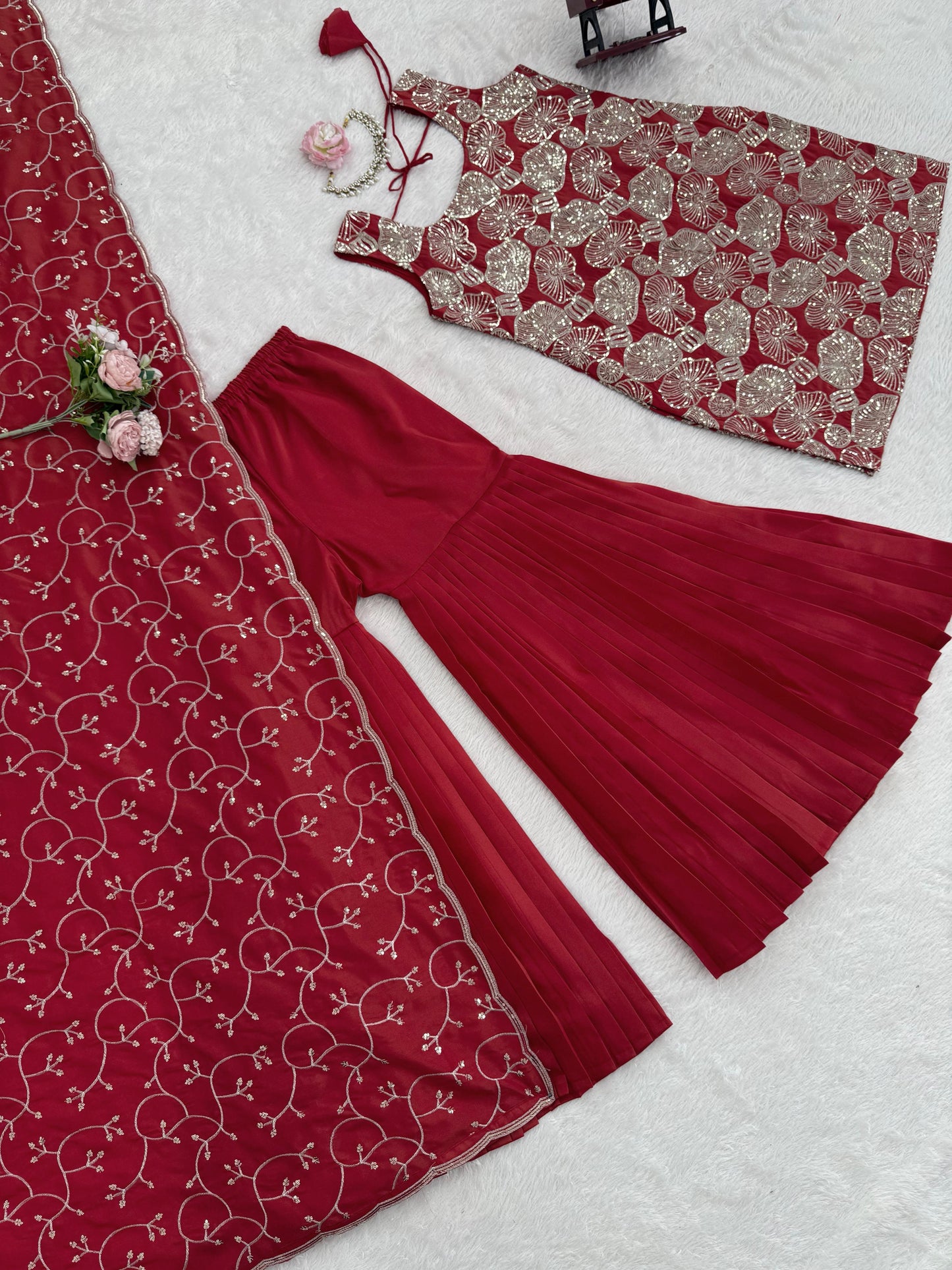 Most Beautiful Red Color Top & Sharara