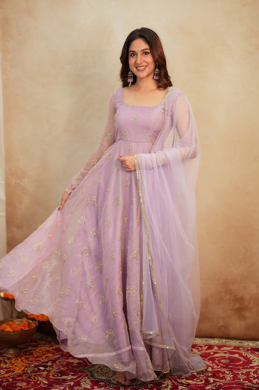 Classic Wedding Embroidered lawender Anarkali Suits