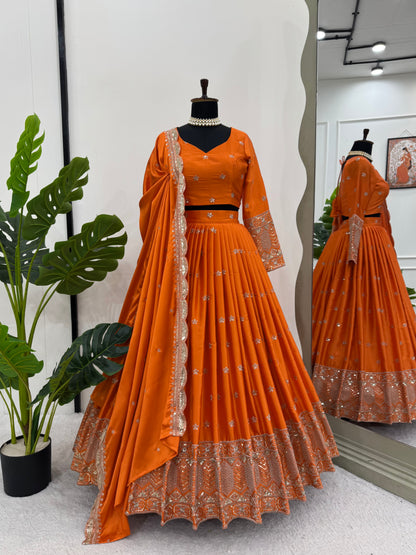 Now Trending Best Orange silk lehenga Set