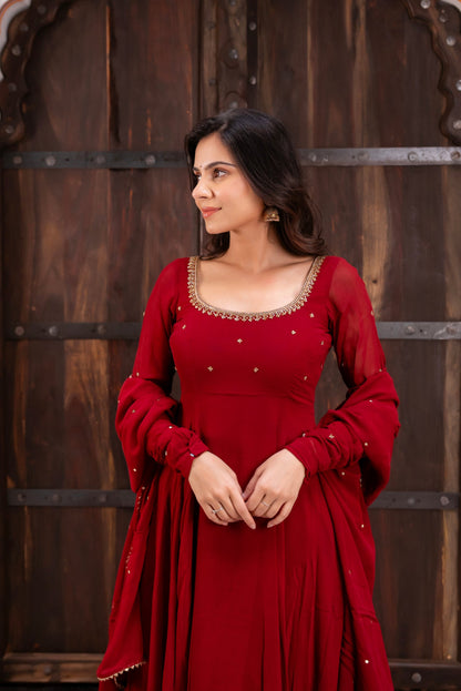 Traditional Wedding Royal Maroon Color Anarkali Suit