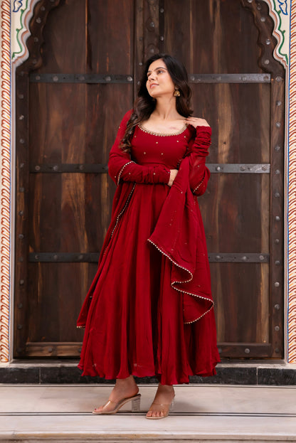 Traditional Wedding Royal Maroon Color Anarkali Suit