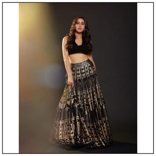 black lehenga styled and perfectly crafted with Sequins Lehenga Choli