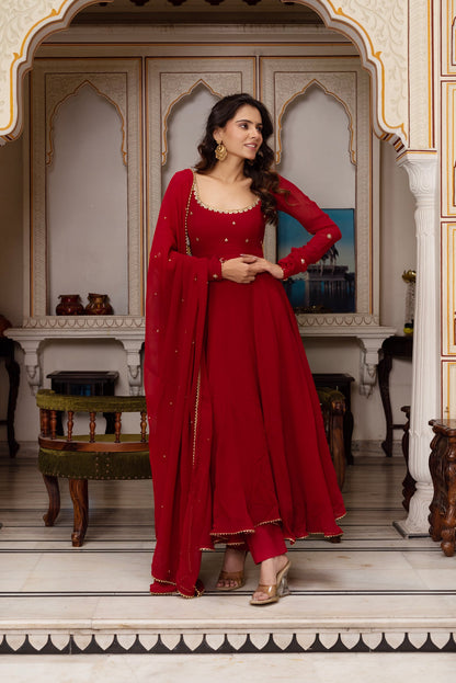 New Trending Red Color Anarkali Set