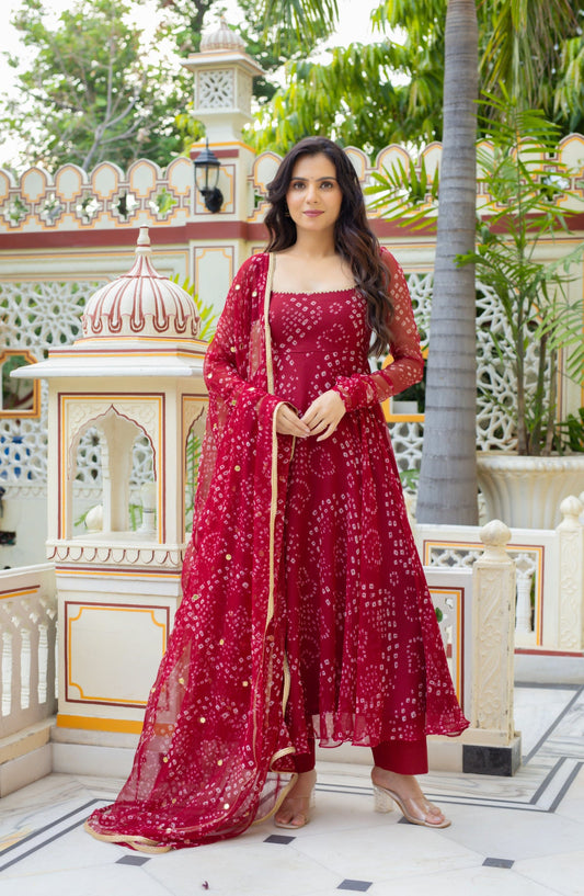 Wedding Special Digital Print Anarkali With Hand Work