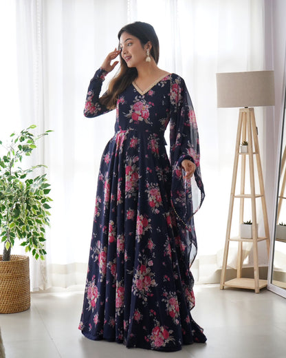 Black Color floral printed Georgette anarkali Gown