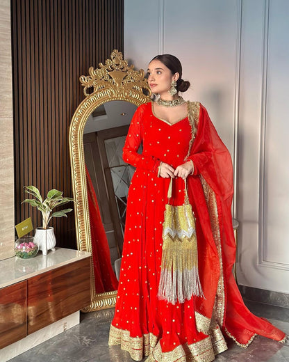 Beautiful Party wear georgette Red Gown