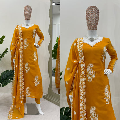 Beautiful Designer Suit On Tibby Silk Kruti And Plazo