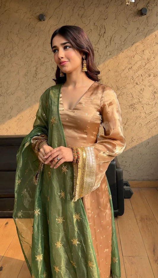 New Beautiful Fandy Satin Kruti and Plazo Set