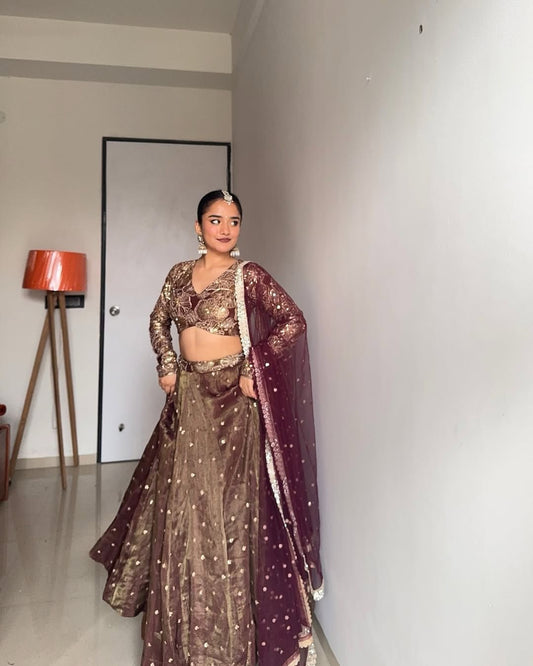 Now Trending Best Brown Fandy lehenga Set
