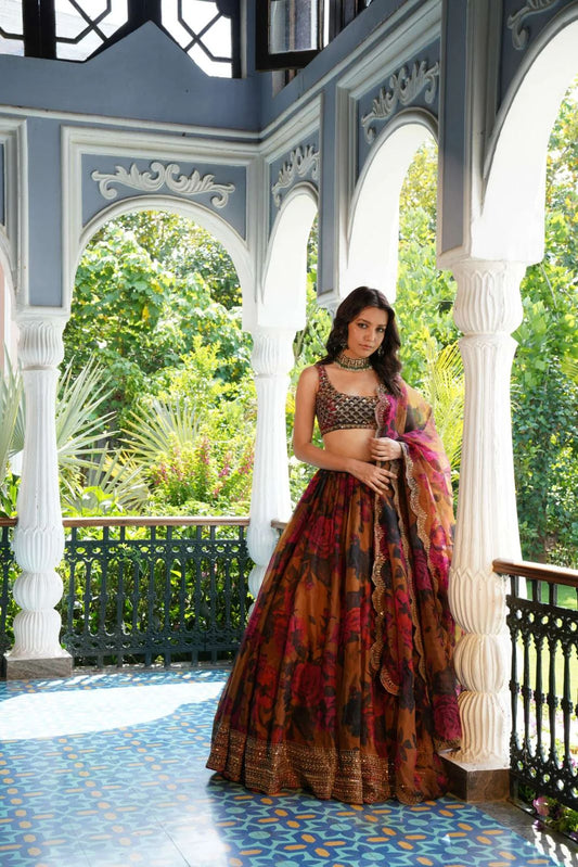New Digital Printed With Embroidery Work Lehenga
