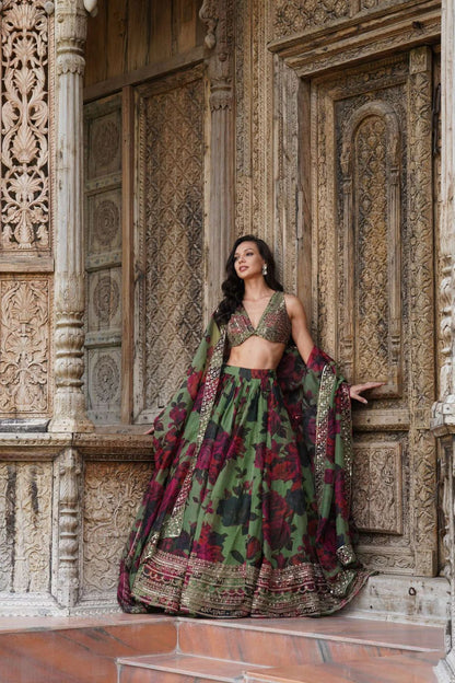 New Digital Printed With Embroidery Work Lehenga