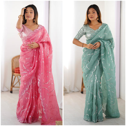 New Beautiful Heavy Sequnce Work Saree
