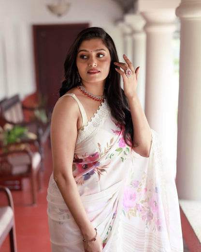 Party Wear White Color Georgette  Saree