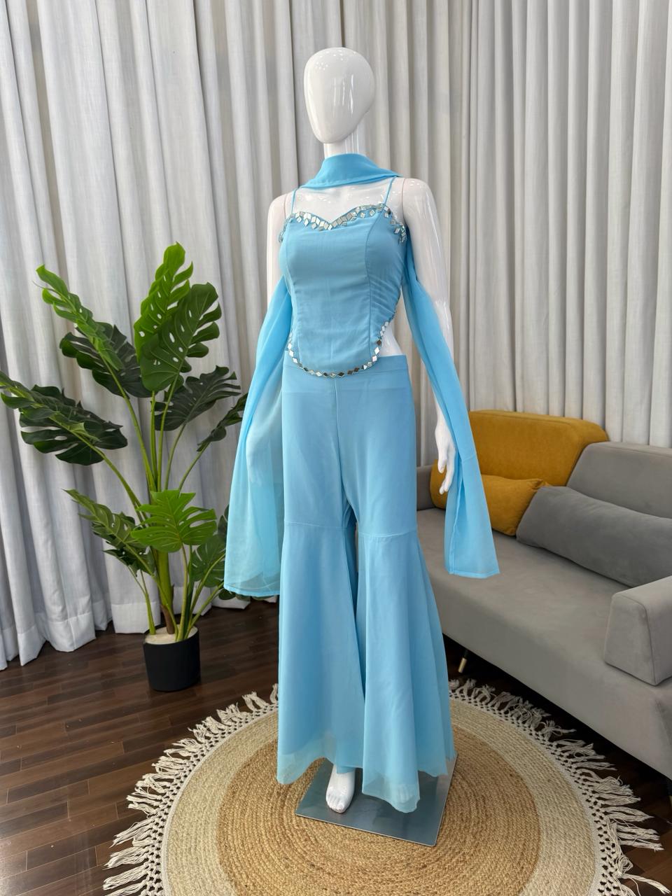 Modern Wedding Partywear Sky Color Suit