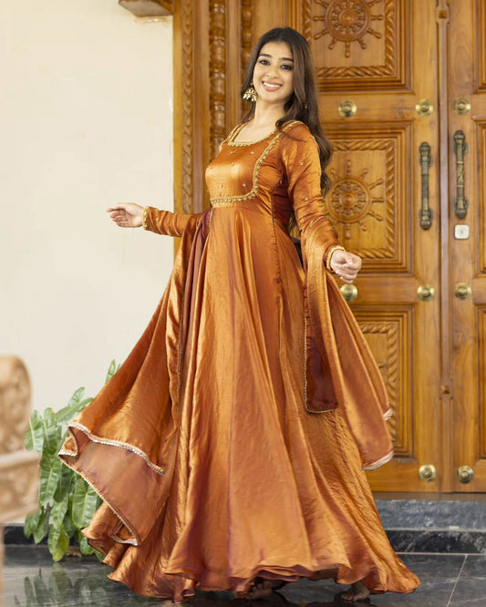 Most elegance Designer Fendi silk Anarkali Gown