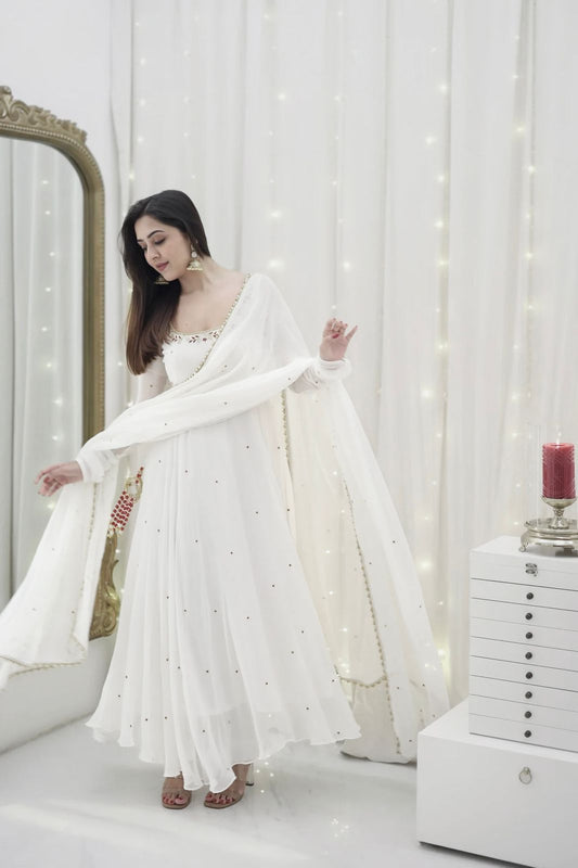 New Beautiful White Color Anarkali Gown