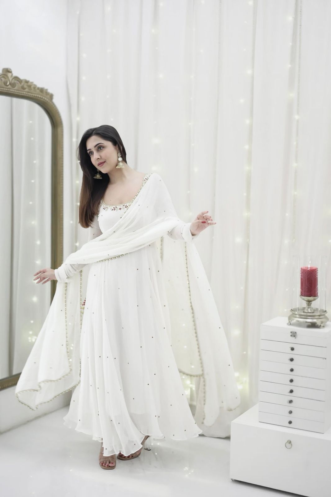New Beautiful White Color Anarkali Gown