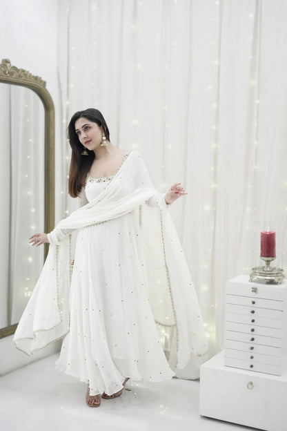 New Beautiful White Color Anarkali Gown