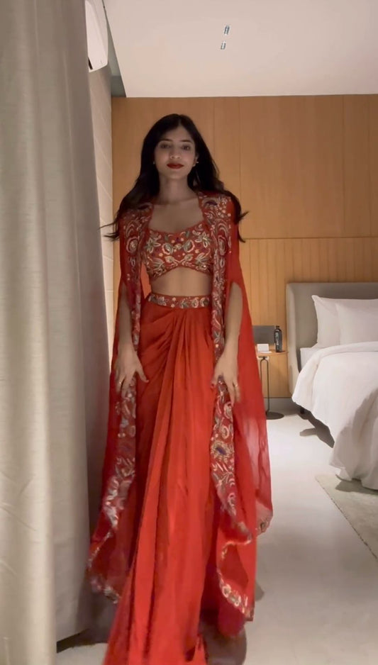 Wedding Special Ready to Wear  Orange Saree