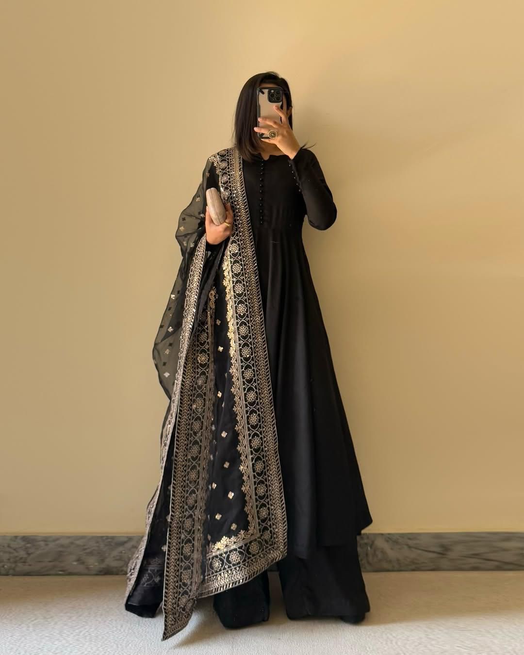 Most elegance Designer Black Anarkali Top&Plzzo Suit