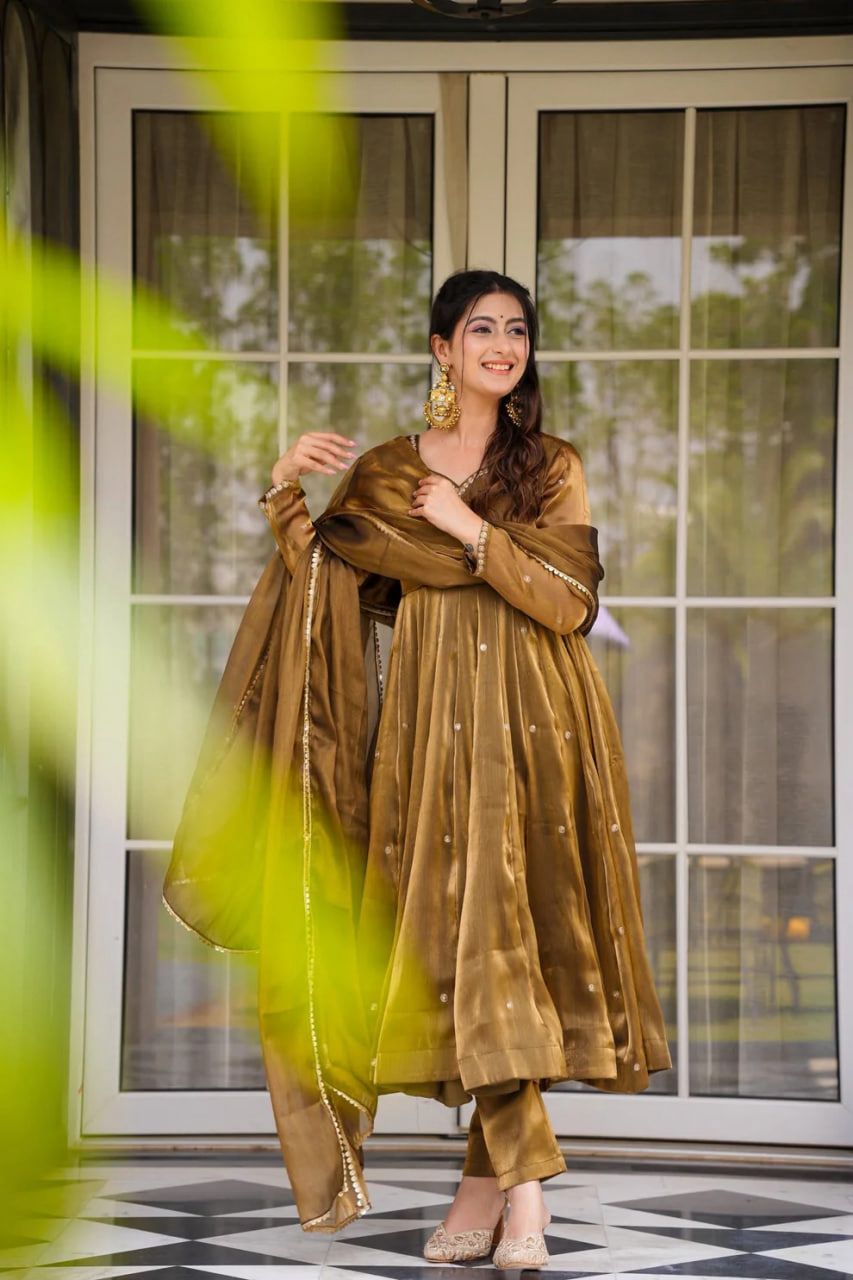 New Stylest Most Trending  Gold Color Anarkali  suit