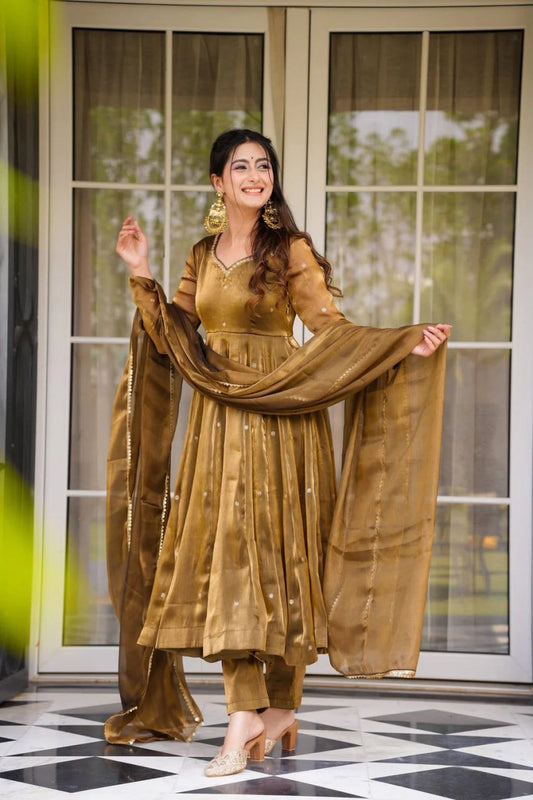 New Stylest Most Trending  Gold Color Anarkali  suit