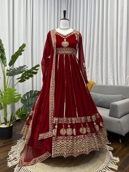 Wedding  Special Heavy Red Color Anarkali Gown Set