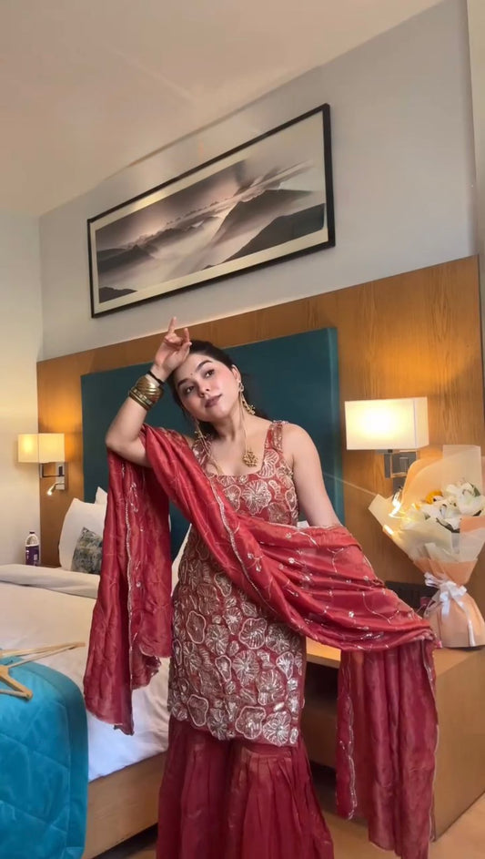 Most Beautiful Red Color Top & Sharara