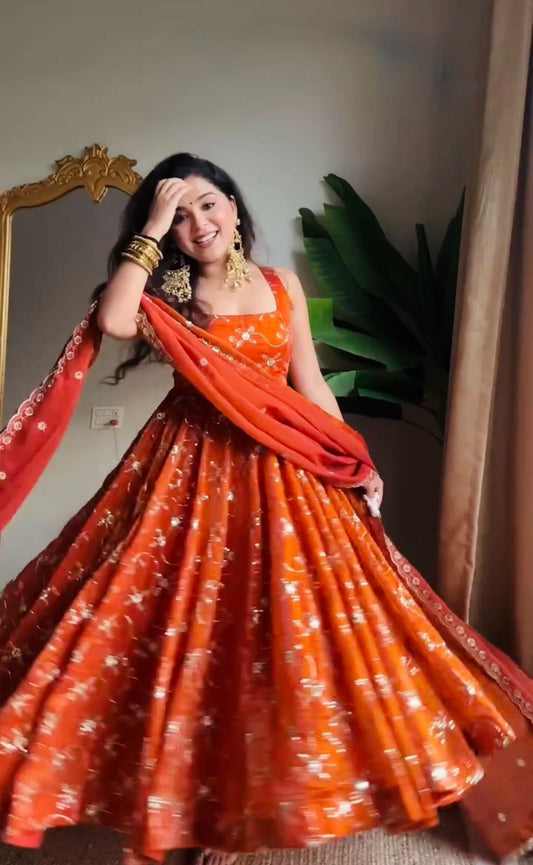 Most Beautiful Orange Anarkali Suit With Dupatta