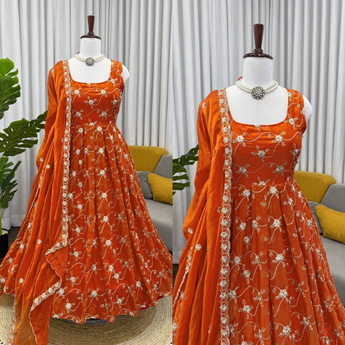Most Beautiful Orange Anarkali Suit With Dupatta