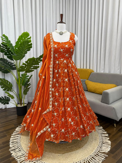 Most Beautiful Orange Anarkali Suit With Dupatta
