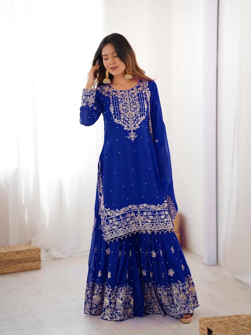 Morden Wedding Partywear Top & Sharara Suit